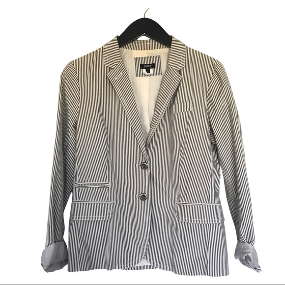 J.Crew Striped Cotton Lightweight Summer Blazer in Gray Off White Mini Stripe, 4 - Picture 1 of 8